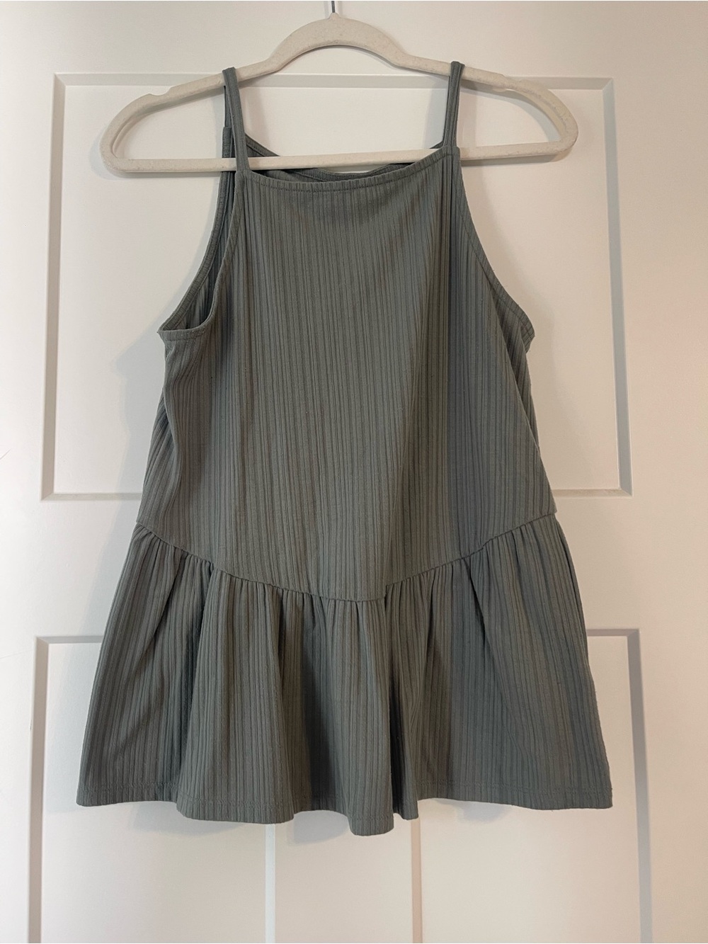 Maurices Olive Green Ribbed Sleeveless Peplum Dress